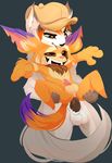  anal anal_penetration balls brown_eyes chest_tuft fur gnar_(lol) happy hat league_of_legends male male/male multicolored_fur orange_fur penetration penis sex tongue tongue_out tuft tusks video_games yordle 