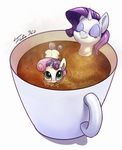  2016 cup cutie_mark duo equine female feral friendship_is_magic green_eyes hair horn looking_at_viewer mammal multicolored_hair my_little_pony partially_submerged purple_hair rarity_(mlp) sibling simple_background sisters smile sweetie_belle_(mlp) tsitra360 two_tone_hair unicorn white_background 