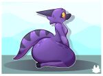 anthro big_butt bottom_heavy butt com50c female hi_res horn huge_butt hyper hyper_butt kneeling kobold lex_(com50c) looking_at_viewer nude reptile scales scalie side_view simple_background solo tail