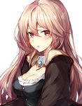  :o amira_(shingeki_no_bahamut) bangs blush breasts brooch eyebrows eyebrows_visible_through_hair eyelashes frills granblue_fantasy hair_between_eyes highres jacket jewelry long_hair looking_at_viewer medium_breasts oyu_(sijimisizimi) pink_hair red_eyes shingeki_no_bahamut shingeki_no_bahamut:_genesis shrug simple_background sketch solo upper_body white_background 