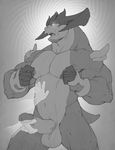  anthro anthrofied balls disembodied_hand duo erection forge_(artist) front_view glans glowing glowing_eyes greyscale horn humanoid_penis legendary_pok&eacute;mon looking_pleasured male mammal monochrome nintendo nipple_pinch nipple_play nipples nude open_mouth pecs penis pinch pok&eacute;mon retracted_foreskin solo solo_focus standing story_at_source terrakion uncut video_games 