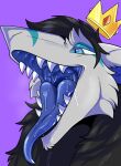  bodily_fluids crown hair headgear hi_res king_chulapa looking_aside male open_mouth open_smile rindeadsong saliva sergal smile solo teeth tongue tongue_out 