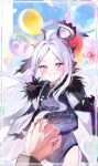  1boy 1girl :d ahoge belt black_coat black_halo black_skirt blue_archive coat coat_on_shoulders commentary_request cowboy_shot demon_girl demon_horns demon_wings felnemo forehead fur-trimmed_coat fur_trim halo happy_birthday highres hina_(blue_archive) holding_hands horns interlocked_fingers long_hair long_sleeves looking_at_viewer military_uniform multicolored_halo open_clothes open_coat parted_bangs pencil_skirt pov pov_hands purple_eyes sam_browne_belt sensei_(blue_archive) side_slit sidelocks skirt smile two-tone_halo wavy_hair white_hair wind wings 