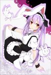  alternate_costume alternate_hairstyle apron arm_support blush bow bowtie breasts bunny bunny_tail collared_shirt enmaided hair_in_mouth hand_on_own_knee inaba lavender_hair long_hair looking_at_viewer maid maid_apron maid_headdress medium_breasts red_eyes reisen_udongein_inaba shirt sitting tail thighhighs touhou twintails white_legwear wrist_cuffs xialuluo_(sharuro) 