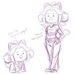  anthro clothing dialogue duo english_text female feral monochrome navel plagueofgripes purple_and_white simple_background sketch tem temmie_(undertale) text undertale video_games white_background 