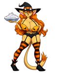  2016 alpha_channel anthro big_breasts breasts cat cleavage clothed clothing feline female halloween holidays huge_breasts mammal riddleaugust skimpy smile solo 