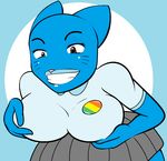  bent_over big_breasts blue_fur breasts cartoon_network clothing feline female fur lil_scooter56 mammal mega_milk meme mother nicole_watterson parent simple_background smile solo the_amazing_world_of_gumball 