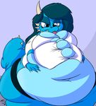  093_(artist) bedroom_eyes belly big_belly big_breasts big_butt blue_belly blue_eyes blue_hair blue_scales blue_skin blue_tail breasts butt clothing colored digital_media_(artwork) dragon female hair half-closed_eyes hand_on_stomach hi_res huge_breasts hyper hyper_belly kneeling looking_at_viewer scales scalie seductive thick_thighs tongue tongue_out wide_hips 