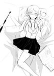  aikiyun blush book drill_hair glasses glynda_goodwitch greyscale highres long_hair lying monochrome on_back open_book open_clothes riding_crop rwby solo teenage thighhighs younger 