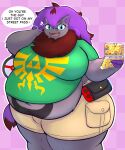 5:6 absurd_res belly belly_tattoo big_belly bottomwear bulge cargo_pants clothed clothing electronics english_text fan_character game_console generation_5_pokemon gynomorph hi_res intersex mcerror navel nintendo nintendo_3ds nintendo_ds_family nintendo_switch obese overweight pants pokemon pokemon_(species) shirt solo switch_console tattoo text topwear wide_hips zor_(nya4) zoroark