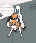 ambiguous_gender animal_humanoid average_tool_listener bottomwear bottomwear_down bullying canid canid_humanoid canine canine_humanoid clothed clothing diaper dork embarrassed eyewear fluff_pampz fox_humanoid freckles glasses hair hanging_wedgie hi_res humanoid humiliation male mammal mammal_humanoid nerd orange_hair pants pants_down partially_clothed round_glasses solo speech_bubble wedgie_fetish