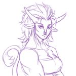 anthro big_breasts bovine breasts bust_portrait cleavage clothed clothing facial_piercing female horn invalid_tag mammal minotaur monochrome nose_piercing nose_ring piercing plagueofgripes portrait purple_and_white simple_background sketch solo white_background 