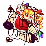  angry blonde_hair entangled flandre_scarlet hanging hat kuchibashi_(9180) laevatein mob_cap red_eyes sharp_teeth solo teeth touhou 