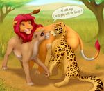  2016 bandage disney english_text eye_contact fan_character feline female feral jaguar lion male mammal outside savannah text the_lion_king tongue tongue_out tree vitani z-lion 