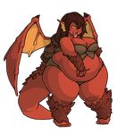  alpha_channel belly big_belly big_breasts blush breasts brown_hair clothing dragon hair half-closed_eyes hand_on_stomach looking_at_viewer matsuri_(character) morningpanda overweight red_scales red_tail scales scalie simple_background smile solo standing thick_thighs tongue tongue_out transparent_background wide_hips wings yellow_eyes 