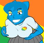  bent_over big_breasts blue_fur blue_hair breasts cartoon_network clothing feline female fur hair humanoid lil_scooter56 mammal mega_milk meme mother nicole_watterson parent simple_background smile solo the_amazing_world_of_gumball 