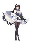  absurdres ankle_ribbon assault_rifle august1st between_breasts black_hair breasts brown_eyes brown_legwear bullpup cloak covered_nipples crossed_legs fingerless_gloves flower full_body girls_frontline gloves gun hair_flower hair_ornament hairband highres holding holding_gun holding_weapon impossible_clothes kishiyo large_breasts long_hair looking_at_viewer pantyhose pleated_skirt qbz-95 qbz-95_(girls_frontline) ribbon rifle skirt smile solo standing thigh_gap thighband_pantyhose transparent_background trigger_discipline very_long_hair watson_cross weapon white_gloves white_hairband 