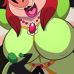  anon anthro big_breasts breasts clothing dress duo female green_skin hair huge_breasts human larger_female lipstick lonbluewolf male mammal micro mighty_magiswords nipple_bulge open_mouth pig porcine queen_porcina red_hair size_difference smaller_male smile suit sweat sweatdrop 