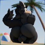 1:1 anthro anus balls beach big_butt black_body black_tail bone butt dragon fluffy genitals male mask mythological_creature mythological_scalie mythology palm_tree plant roblox sand scalie skull skull_mask snarkyfang solo summer tail tree yav_(dutchxanadu)