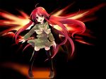  :d black_legwear blush cape happy long_hair open_mouth orange_eyes pigeon-toed red_hair school_uniform shakugan_no_shana shana skirt smile solo tachitsu_teto thighhighs v-shaped_eyebrows very_long_hair zettai_ryouiki 