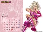  asymmetrical_clothes blonde_hair boots breasts calendar_(medium) cleavage_cutout earrings elbow_gloves fingerless_gloves gloves highres homare_(fool's_art) janice_claire jewelry large_breasts mismatched_gloves open_mouth purple_eyes single_elbow_glove solo thighhighs wallpaper wrestle_angels wrestle_angels_survivor_2 