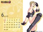  blonde_hair blue_eyes boots breasts calendar_(medium) daisy_cry elbow_pads fingerless_gloves gloves highres homare_(fool's_art) knee_pads large_breasts leotard open_mouth short_hair sideboob solo thigh_boots thighhighs wallpaper wrestle_angels wrestle_angels_survivor_2 