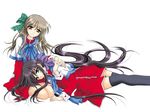  black_hair black_legwear brown_eyes green_eyes kanna_(plum) kanon kawasumi_mai kurata_sayuri lap_pillow long_hair multiple_girls ponytail red_skirt school_uniform silver_hair skirt thighhighs very_long_hair 