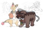  absurdres ampharos animalization blue_eyes bomber_jacket clothed_pokemon disco_elysium dog facial_hair glasses harry_du_bois highres horrific_necktie jacket kim_kitsuragi mabosstiff multiple_views necktie northernfire orange_jacket pokemon pokemon_(creature) shirt standing stubble white_shirt 
