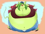 2024 3_toes 4:3 abstract_background absurd_res anthro beanie belly big_belly big_breasts black_flip_flops blue_beanie blue_bottomwear blue_clothing blue_hat blue_headwear blue_pants blush bottomwear breasts brown_clothing brown_topwear buckteeth cleavage clothed clothing digital_media_(artwork) ear_piercing eyewear feet female flip_flops footwear freckled_shoulders freckles front_view glasses green_body green_hair green_tail hair hat headgear headwear hi_res huge_belly huge_breasts hyper hyper_belly hyper_inflation inflation inflation_fetish jacket long_tail mammal midriff murid murine navel panties pants pattern_clothing pattern_underwear piercing rat red_clothing red_eyewear red_glasses red_jacket red_topwear reevie_(reevierat) rodent sandals shishkeburger shoes solo tail teeth toes topwear underwear white_clothing white_panties white_underwear