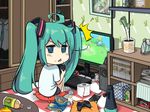  aqua_hair chibi food hatsune_miku leek long_hair twintails vocaloid 