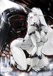  adapted_costume breasts claws cleavage commentary_request highres horn kantai_collection large_breasts leotard long_hair looking_at_viewer mittens pale_skin red_eyes seaport_hime shinkaisei-kan solo very_long_hair white_hair white_skin wuqi 