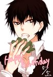  1boy 2012 birthday black_hair eating food hibari_kyouya hibari_kyoya katekyo_hitman_reborn! male_focus open_mouth pixiv_id_3963172 simple_background solo 