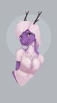  2016 anthro antlers breasts cleavage clothed clothing dragon eastern_dragon female hair heart_a._chicago horn looking_at_viewer minibabylizard non-mammal_breasts purple_skin simple_background smile solo two_tone whiskers white_hair white_skin 