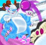 4_arms 6_horns alien anthro badgefox belly blue_body brown_horn eye_contact feet felid feral foot_fetish foot_focus hi_res hindpaw horn imminent_vore kobaltkai league_of_legends lion looking_at_another magic male male/male mammal mane multi_arm multi_horn multi_limb pantherine paws pink_paws possession riot_games snow solo surprised symbiote tencent tentacles unknown_species vel&#039;koz_(lol) white_belly white_mane white_paws willump_(lol) yeti