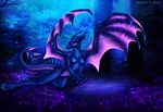  2016 anthro breasts dragon female forest horn nude purple_eyes pussy scalie selianth tree 
