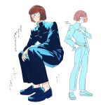  1boy aged_down ba_kuretuman black_eyes blue_gakuran blush_stickers brown_hair commentary_request dream_luther gakuran glasses highres looking_at_viewer luther_von_ivory male_focus multiple_views randal&#039;s_friends round_eyewear school_uniform short_hair simple_background translation_request white_background 