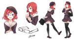  :d bag bespectacled black_legwear casual glasses hat highres loafers love_live! love_live!_school_idol_project multiple_views nishikino_maki open_mouth purple_eyes red_hair school_bag school_uniform sheska_xue shoes short_hair smile thighhighs 