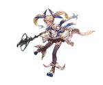  black_legwear blonde_hair blue_eyes boots bow dark_skin elbow_gloves full_body gloves granblue_fantasy hair_ornament io_euclase long_hair looking_at_viewer minaba_hideo official_art open_mouth smile solo staff thighhighs transparent_background twintails zettai_ryouiki 