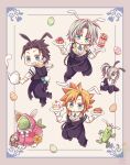  animal_ears apron aqua_eyes basket black_hair black_pants black_shoes black_vest blonde_hair cactus cake chibi chibi_only cloud_strife collared_shirt colored_skin cosplay cross_tie cup easter_egg egg final_fantasy final_fantasy_vii final_fantasy_vii_ever_crisis food full_body gloves green_skin grey_hair grin hair_between_eyes highres holding holding_basket holding_plate holding_teapot hooded_robe kazuha61 kemonomimi_mode monocle official_alternate_costume pants parfait parted_bangs pie pink_robe plate ponytail rabbit_boy rabbit_ears rabbit_tail robe sabotender sephiroth sephiroth_(ever_crisis) shirt shoes short_hair smile spiked_hair tail teacup teapot teeth tonberry vest waist_apron waistcoat white_gloves white_shirt yellow_eyes zack_fair zack_fair_(bunny_butler) zack_fair_(cosplay) 