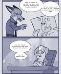  2016 anthro black_and_white canine clothed clothing comic dialogue dickbutt disney duo english_text fox fur mammal mayor_swinton mistermead monochrome nick_wilde pig porcine speech_bubble text uniform zootopia 