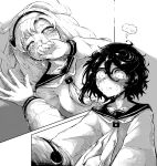  ... 2girls aygoftenover black_hair blush covering_own_mouth crying crying_with_eyes_open curly_hair glasses greyscale hairband hand_over_own_mouth highres koishikawa_iko long_hair medium_hair momijiyama_teru monochrome multiple_girls multiple_views school_uniform serafuku shy_(series) spoken_ellipsis tears yuri 