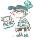  brown_eyes cephalopod english_text gun humanoid inkling katribou male marine nintendo pointy_ears ranged_weapon solo splat_tim splatoon squid text unknown_artist video_games weapon 