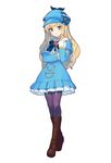  aqua_eyes blonde_hair boots cordelia_glauca deerstalker dress full_body hat highres long_hair long_sleeves nonoya_nayori official_art pantyhose simple_background smile solo tantei_opera_milky_holmes toys_drive white_background 