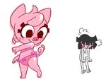  anthro barefoot black_hair blush bulge clothing eyelashes female hair human male mammal mina minus8 pig pink_body porcine shirt smile swimsuit 