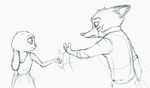  anthro black_and_white blood canine clothed clothing crossover disney dress duo eye_contact female fox judy_hopps lagomorph male mammal monochrome mr_&amp;_mrs_smith nick_wilde rabbit simple_background sprinkah white_background wounded zootopia 