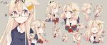  &gt;:) alternate_hair_length alternate_hairstyle bespectacled blonde_hair bow closed_eyes cosplay fang glasses gradient_hair grey_background hair_bow hair_flaps hair_ornament hair_over_one_eye harusame_(kantai_collection) harusame_(kantai_collection)_(cosplay) highres ibuki_(ibukiro1003) kantai_collection long_hair looking_at_viewer multicolored_hair multiple_views open_mouth ponytail portrait red_eyes red_hair remodel_(kantai_collection) sailor_collar school_uniform serafuku shigure_(kantai_collection) shigure_(kantai_collection)_(cosplay) short_hair simple_background smile tongue twintails v-shaped_eyebrows yuudachi_(kantai_collection) 