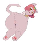  all_fours anus berseepon09 big_butt butt clothed clothing feline female fur hair looking_at_viewer looking_back mammal markings partially_clothed pawpads pink_fur pink_hair pussy raised_tail rear_view solo yellow_eyes 