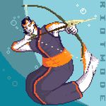  archery bow_(weapon) clothing digital_media_(artwork) fish japanese japanese_clothing kimono koi male marine merfolk pixel_(artwork) ranged_weapon spoiledmysterymeat(artist) underwater water weapon 