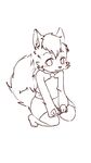  anthro auvere black_and_white blush canine cheek_tuft clothed clothing crossdressing crouching cub fox hands_on_lap kemono male mammal monochrome restricted_palette shota simple_background skirt solo tuft white_background young 