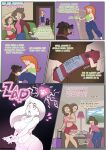 absurd_res big_breasts breasts canid canine canis clothed clothing comic dialogue disney domestic_dog english_text female feral group hair heart_eyes heart_symbol hi_res human kim_possible kimberly_ann_possible mammal orange_hair scopedout text